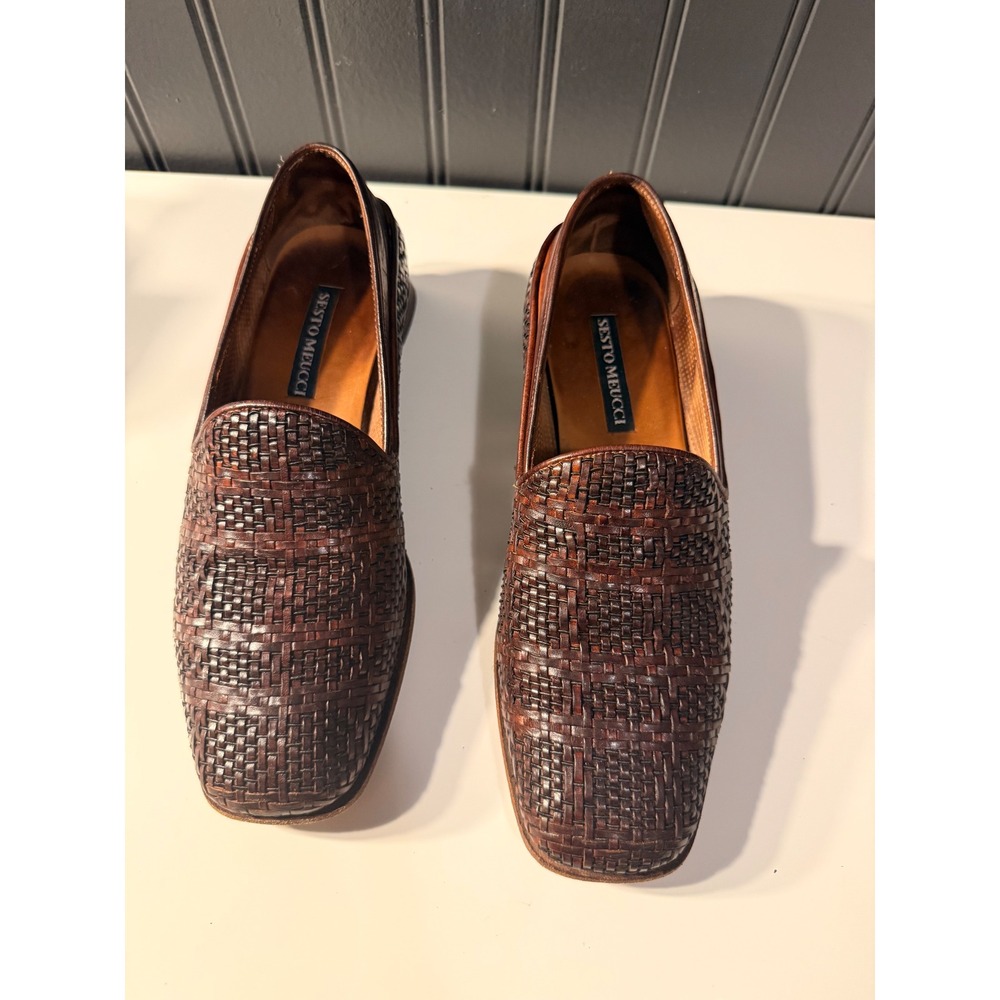 Sesto Meucci Brown Woven Leather Loafers from Italy Size 6N